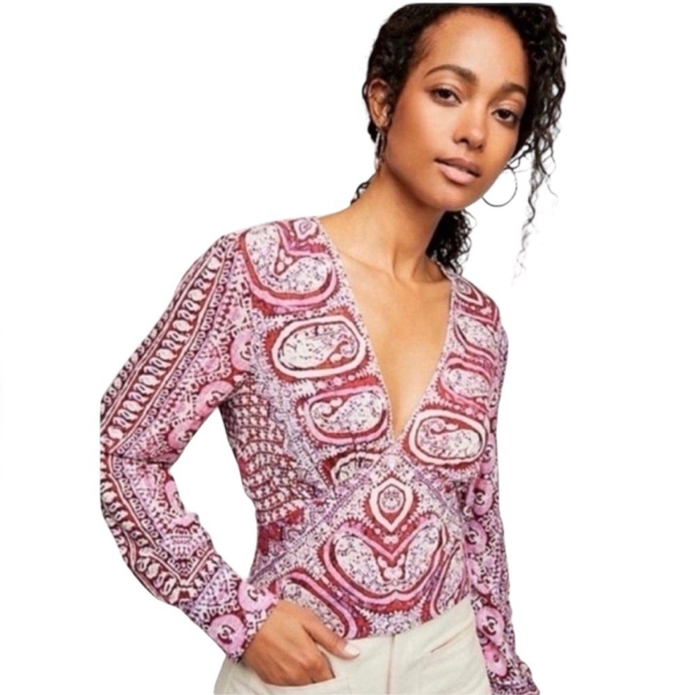 Free‎ People Paisley Blouse Womens Medium Pink
